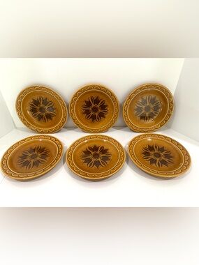 Lot of 6 Homer Laughlin Golden Harvest 7 1/4" Salad Dessert Plates MCM Stoneware